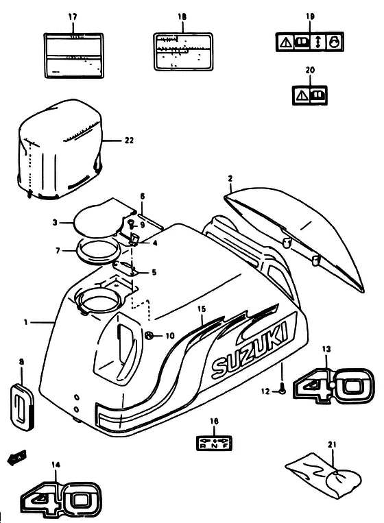 Крышка двигателя ((DT40C,40TC,40RC/MODEL:97~99)) для Suzuki DT40 WS/L/LL/L2/UL; WRS/L/LL/L2/UL; WKS/L/LL/L2/UL; WKRS/L/LL/L2/UL