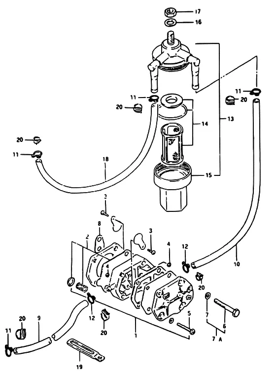 Топливный насос ((DT40C,DT40W/~MODEL:94); NOTE : REFER TO FIG.GA (C-3) FOR DT40C,40TC,40RC,40W,40WR/MODEL:95~99 REFER TO FIG.10 (C-4) FOR DT40WK) для Suzuki DT40 WS/L/LL/L2/UL; WRS/L/LL/L2/UL; WKS/L/LL/L2/UL; WKRS/L/LL/L2/UL