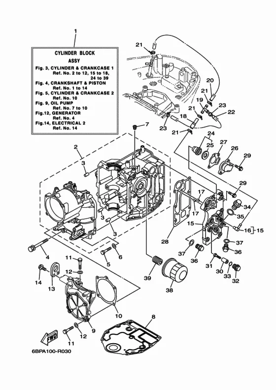 Цилиндр и картер 1 для Yamaha F25 M(E/W)HTS/L/X