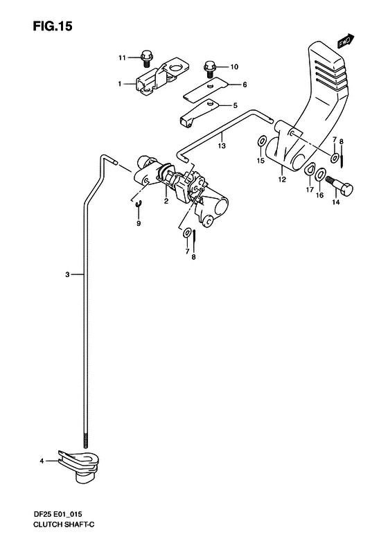 Вал сцепления (NOTE : REFER TO FIG.16 (D-3) FOR TYPE:R) для Suzuki DF25 V-twin S/L; RS/L; QS/L; TS/L
