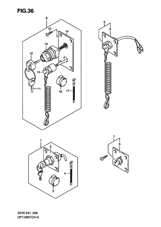 Опция: выключатель для Suzuki DF25 V-twin S/L; RS/L; QS/L; TS/L