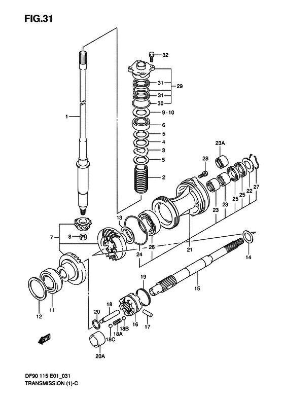 Трансмиссия ((DF90T,DF100T,DF115T); NOTE : REFER TO FIG.32(E-11) FOR DF115Z) для Suzuki DF100 TL/X
