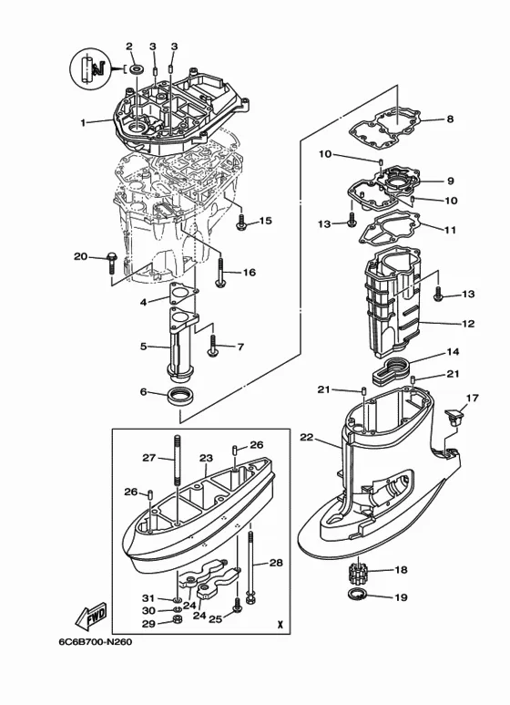 Верхний корпус для Yamaha F60 ETX