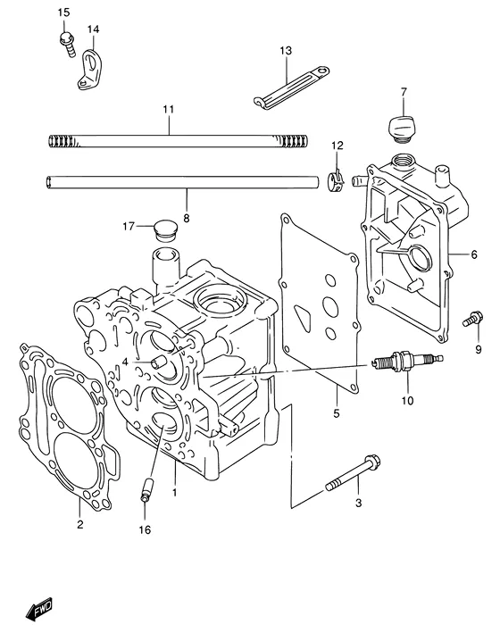 Головка цилиндра (NOTE : REFER TO FIG.2(B- 3) FOR MODEL:05~) для Suzuki DF9.9 S/L; RS/L