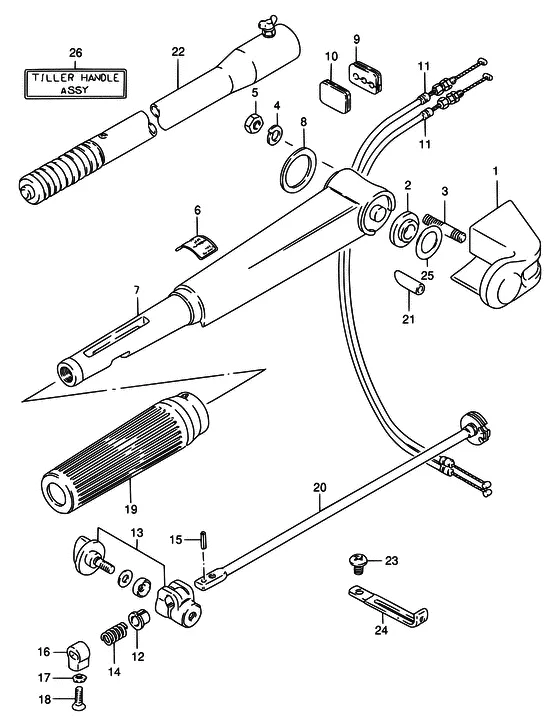 Румпель ((MODEL:86~92); NOTE : REFER TO FIG.45 (H- 4) FOR MODEL:93~00) для Suzuki DT25 S/LL/XL; KS/LL/XL