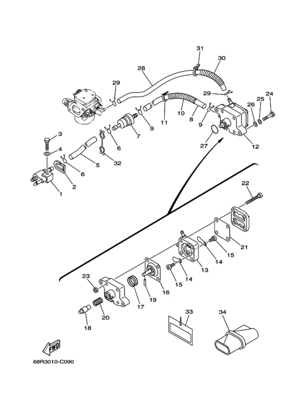Топливный демпфер для Yamaha F8 M(W)H/SL