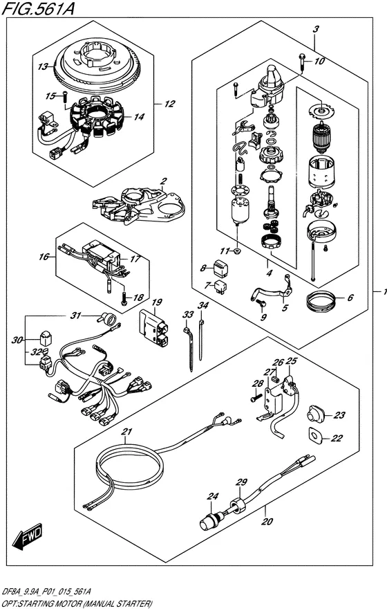Опция: стартерный мотор ((MANUAL STARTER) (DF8A P01)) для Suzuki DF9.9A S/L; ARS/L