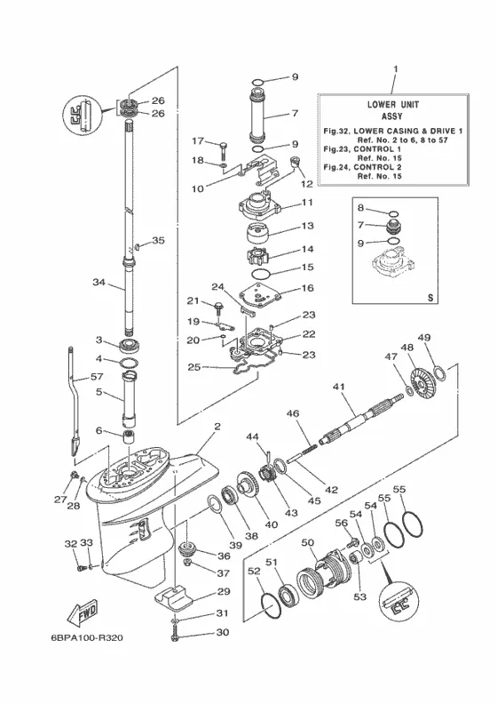 Корпус редуктора и привод 1 для Yamaha F25 M(E/W)HTS/L/X
