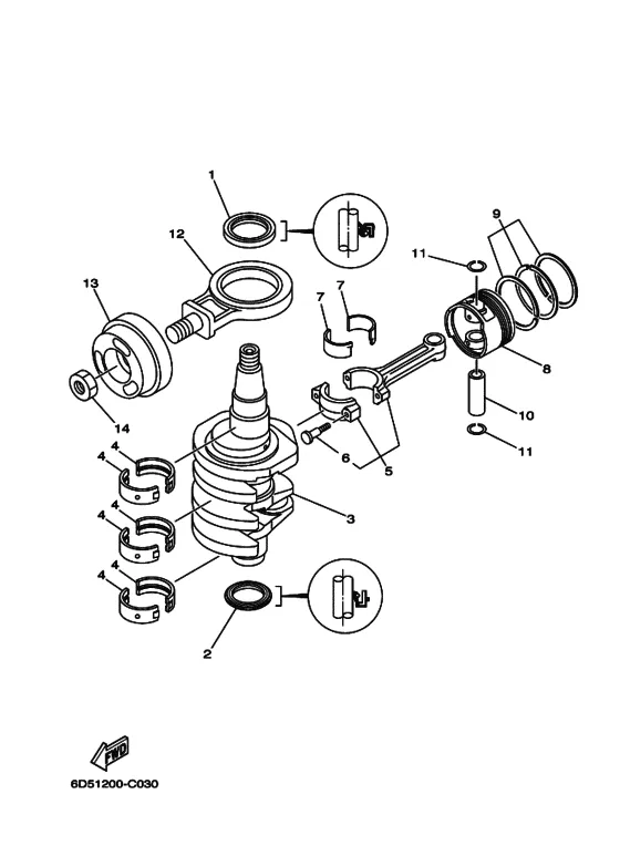 Коленчатый вал & Поршень для Yamaha F25 M(E/H/T)S/L