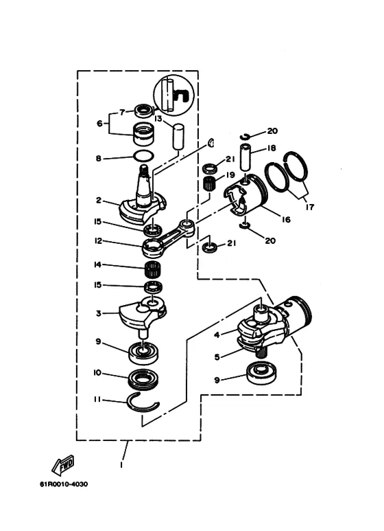 Коленчатый вал & Поршень для Yamaha 25 (E)MHS/L