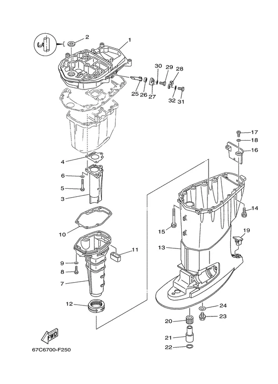 Верхний корпус для Yamaha F40 M(E/H/D/T)S/L