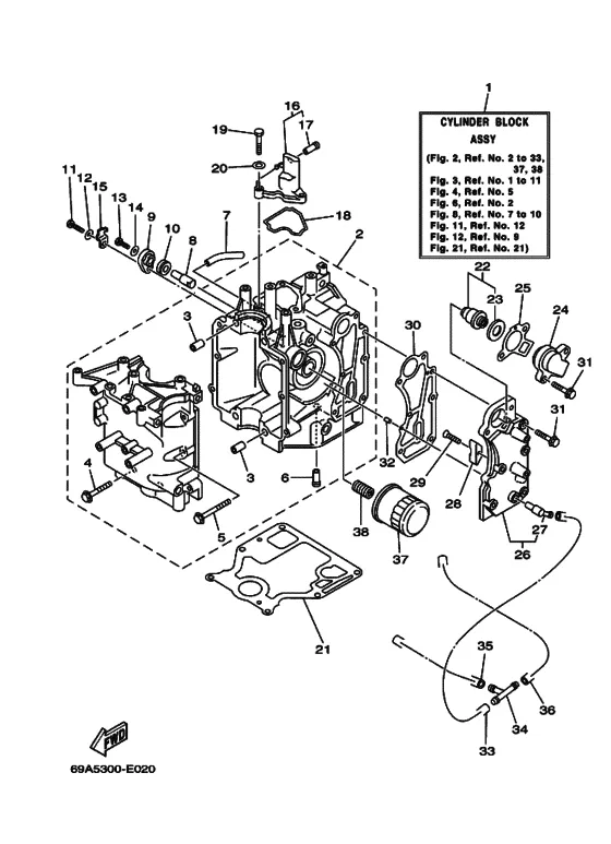 Цилиндр и картер 1 для Yamaha F15 E(H)PS/L