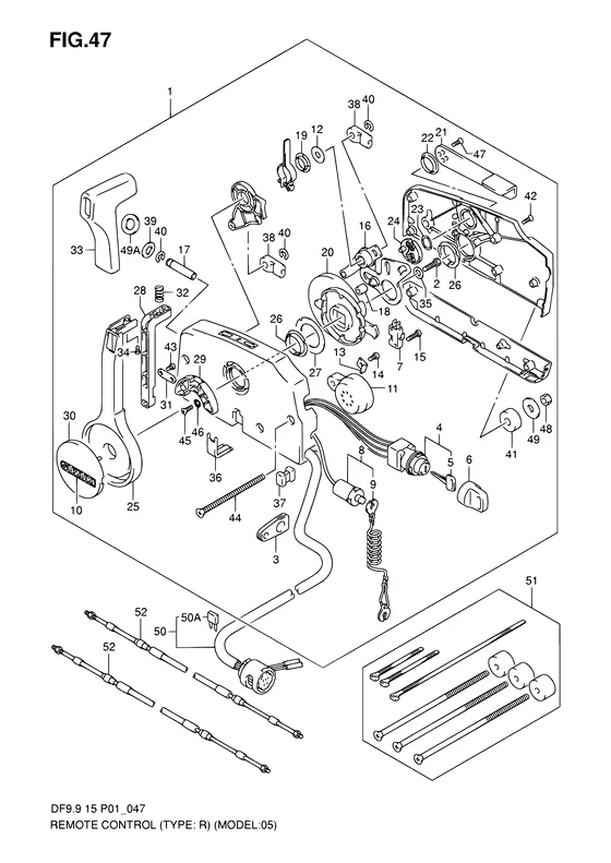 Дистанционное управление ((TYPE:R)(MODEL:05~); NOTE : REFER TO ACCESSORY CATALOG U.S. MARKET CONTROL CABLES) для Suzuki DF9.9 S/L; RS/L