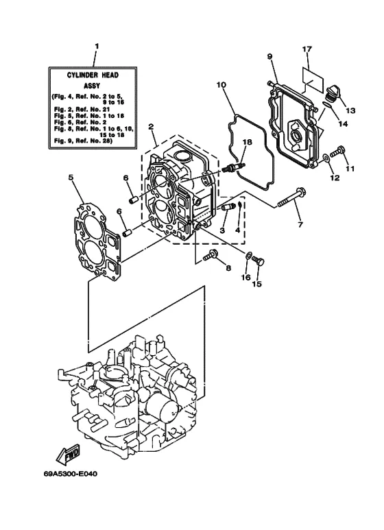 Цилиндр и картер 2 для Yamaha F15 E(H)PS/L