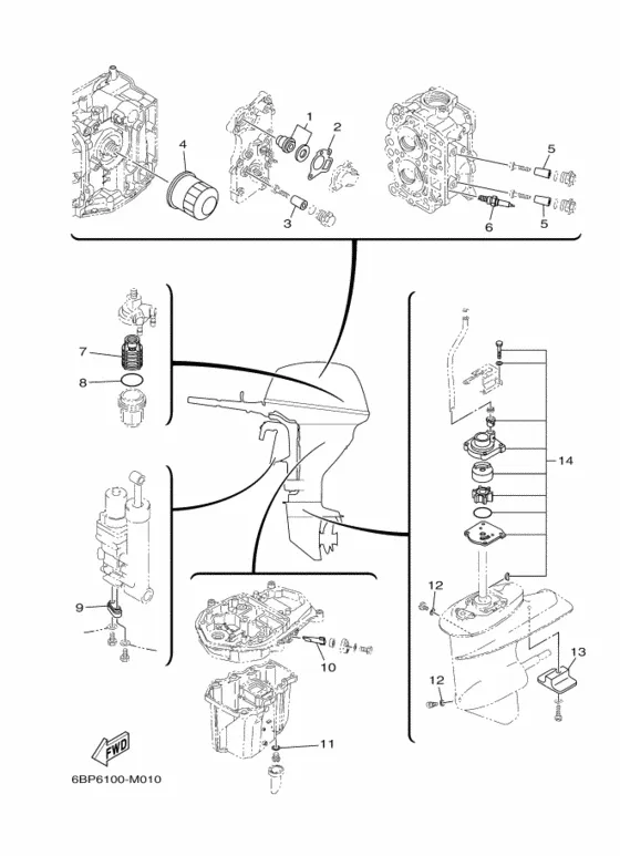 Детали регламентного обслуживания для Yamaha F25 M(E/W)HTS/L/X