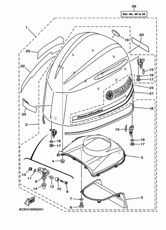 Верхний капот для Yamaha F300 ETU/X