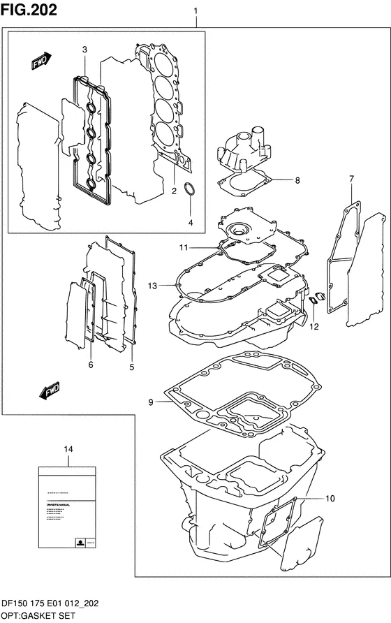 Опция: комплект прокладок ((DF150Z E01)) для Suzuki DF150 (Z)TL/X