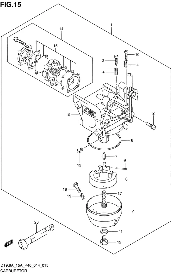 Карбюратор ((DT15A P40)) для Suzuki DT9.9A S/L; KS/L