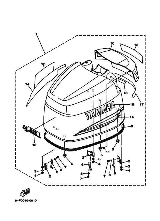 Верхний капот в сборе для Yamaha 225 ETOL/XL
