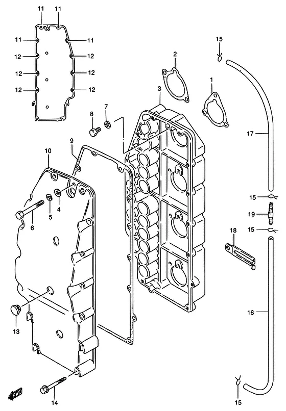 Кожух глушителя ((*); NOTE : (*): DT115:~231514 DT140:~231403 REFER TO FIG.10(C- 3) FOR DT115:231515~ DT140:231404~) для Suzuki DT140 L/UL