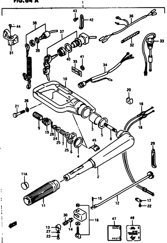 Опция: румпель ((MODEL:93~99); NOTE : COLOR:0ED (GRAY)) для Suzuki DT40 WS/L/LL/L2/UL; WRS/L/LL/L2/UL; WKS/L/LL/L2/UL; WKRS/L/LL/L2/UL