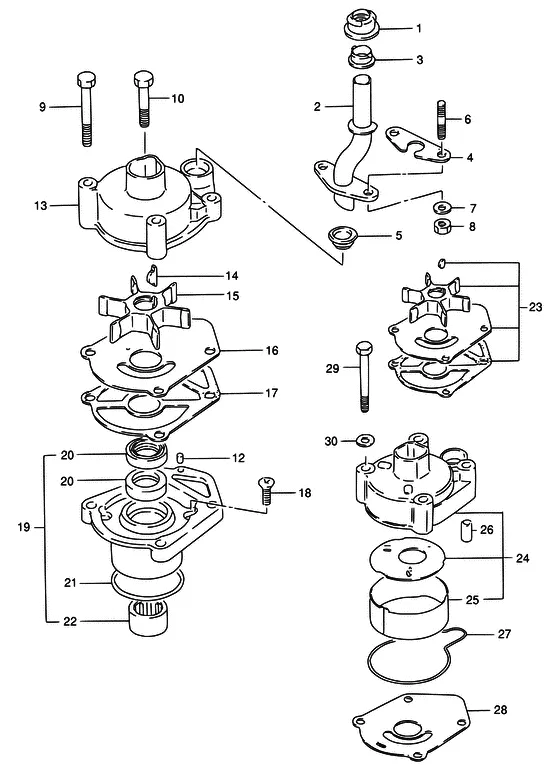Водяной насос (NOTE : REFER TO FIG.23(D-8) FOR DT115S/DT140EPI) для Suzuki DT140 L/UL