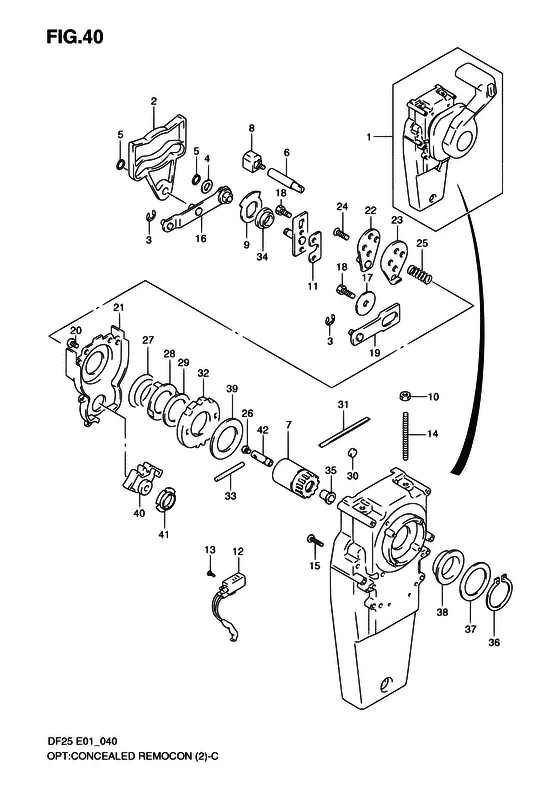 Опция: скрытый пульт дистанционного управления ((2)) для Suzuki DF25 V-twin S/L; RS/L; QS/L; TS/L