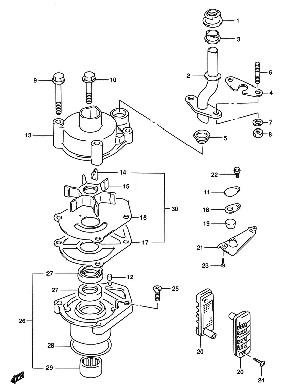 Водяной насос ((DT115S/DT140EPI)) для Suzuki DT140 L/UL