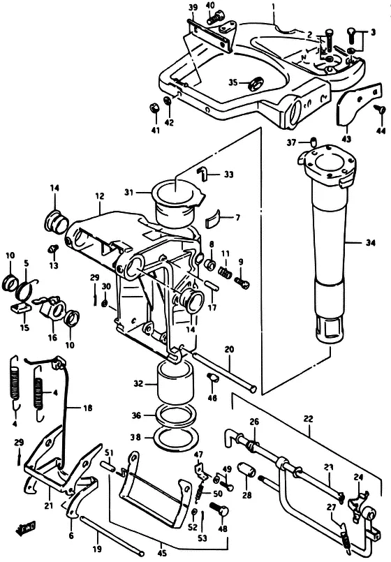 Поворотный кронштейн ((DT40C,MODEL:86~92); NOTE : REFER TO FIG.30 (E- 9) FOR DT40W,DT40WK ~MODEL:92 REFER TO FIG.31 (E-11) FOR DT40C,40W,40WK,40WR MODEL:93~99 REFER TO FIG.31A(E-13) FOR DT40TC MODEL:93~95 REFER TO FIG.31B(E-14) FOR DT40TC MODEL:96~99) для