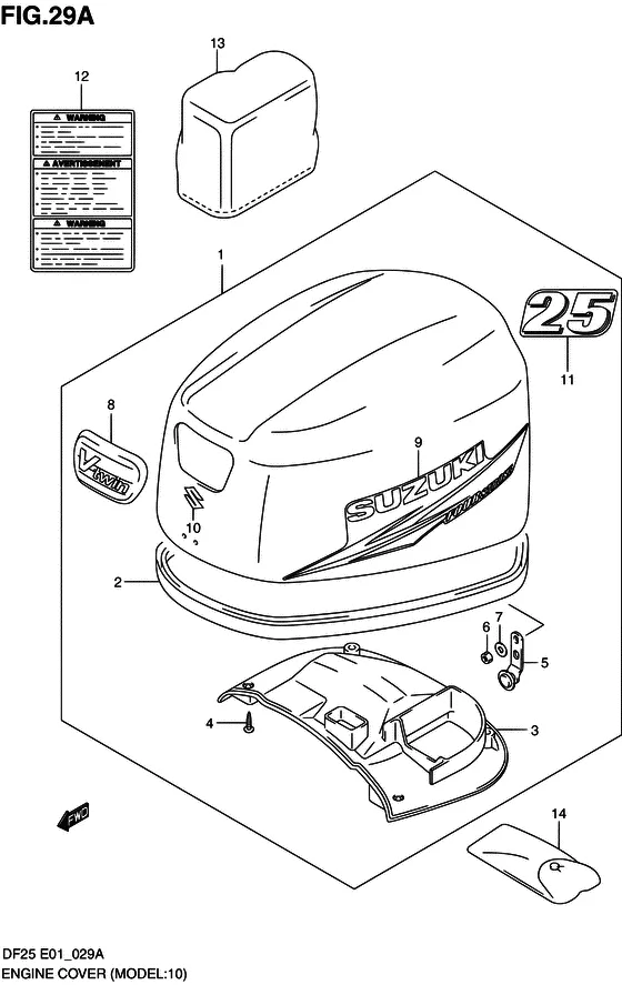 Крышка двигателя ((MODEL:10~)) для Suzuki DF25 V-twin S/L; RS/L; QS/L; TS/L