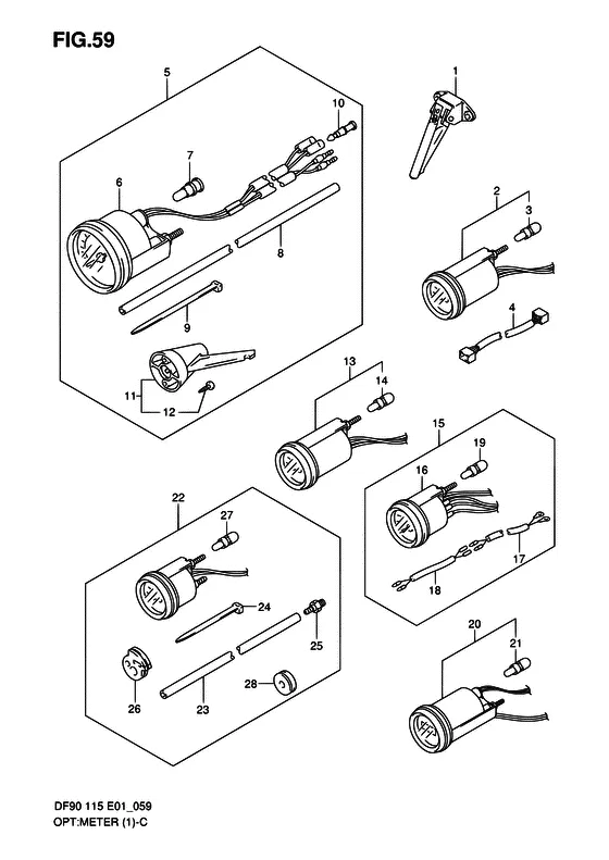 Опция: счетчик ((MODEL:01~04); NOTE : REFER TO FIG.60(J- 3) FOR MODEL:05~) для Suzuki DF100 TL/X