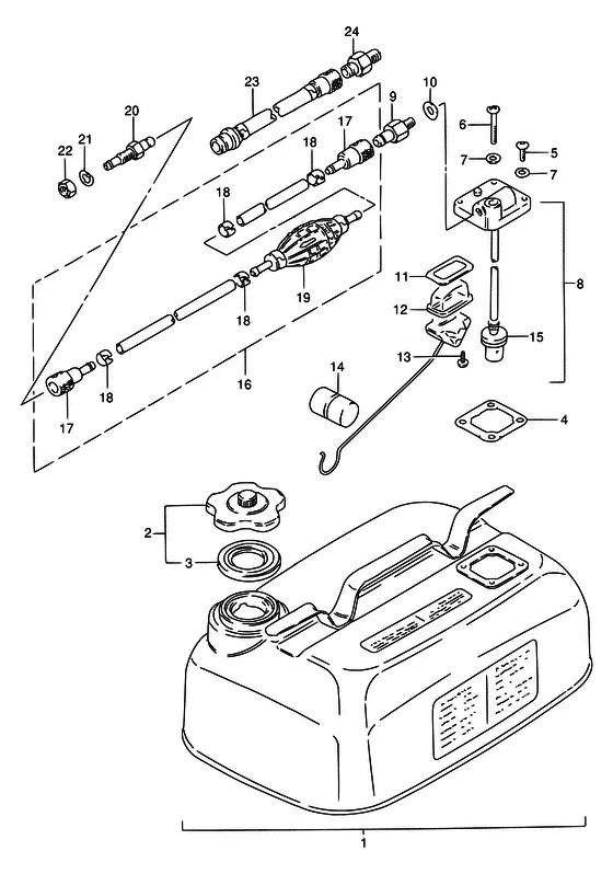 Топливный бак ((MODEL:86,87/15L); NOTE : REFER TO FIG.40 (H- 4) FOR MODEL:86,87/23L REFER TO FIG.41 (H- 6) FOR MODEL:88~93/15L REFER TO FIG.42 (H- 8) FOR MODEL:88~92/24L REFER TO FIG.43 (H-11) FOR MODEL:93~00/24L REFER TO FIG.44 (H-13) FOR PLASTIC:12L REF