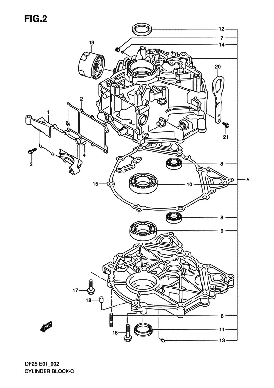 Блок цилиндров в сборе для Suzuki DF25 V-twin S/L; RS/L; QS/L; TS/L