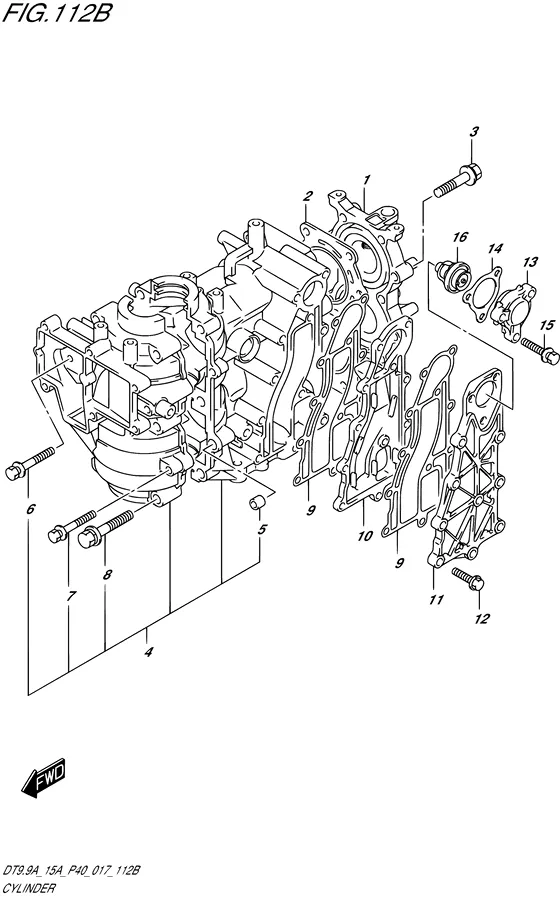 Цилиндр ((DT9.9A P36)) для Suzuki DT15A S/L; KS/L