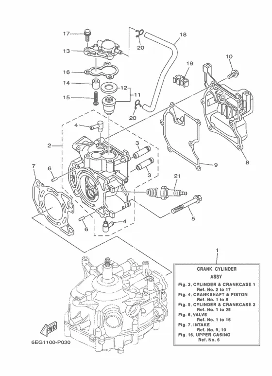 Цилиндр и картер 1 для Yamaha F2.5 MHL