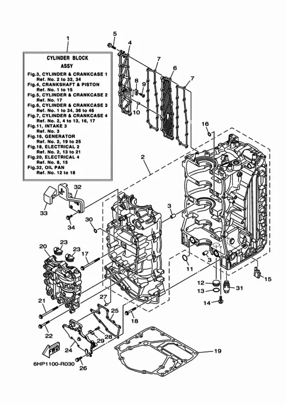 Цилиндр и картер 1 для Yamaha F150 ETL/X