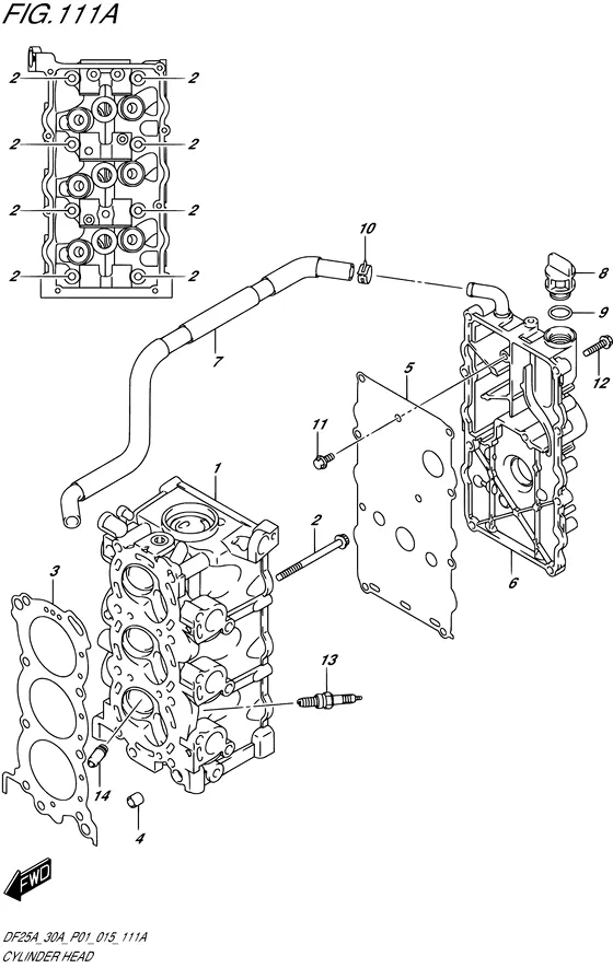 Головка цилиндра для Suzuki DF25A S/L; RS/L; TS/L; THS/L