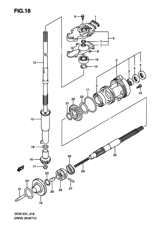 Приводной вал для Suzuki DF25 V-twin S/L; RS/L; QS/L; TS/L