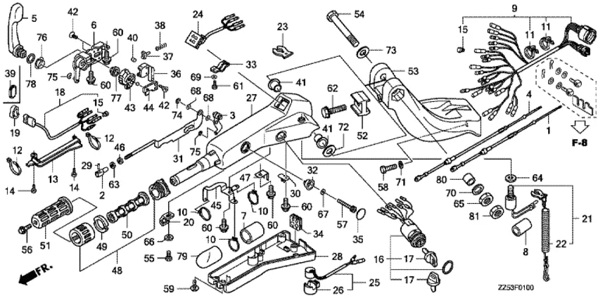 Рулевой рычаг и кабель для Honda 40
