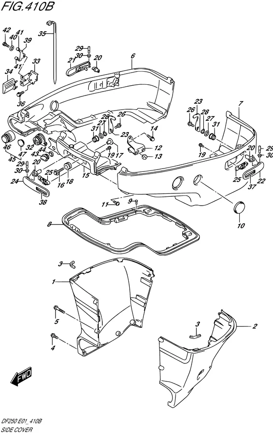 Боковая крышка ((DF200TL)) для Suzuki DF225 (Z/(W)T)X/XX