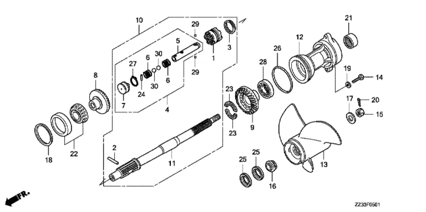 Приводной вал (power thrust) для Honda 60