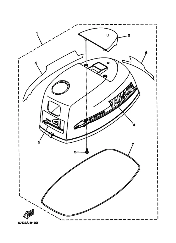 Верхний капот в сборе для Yamaha F4 MHS/L