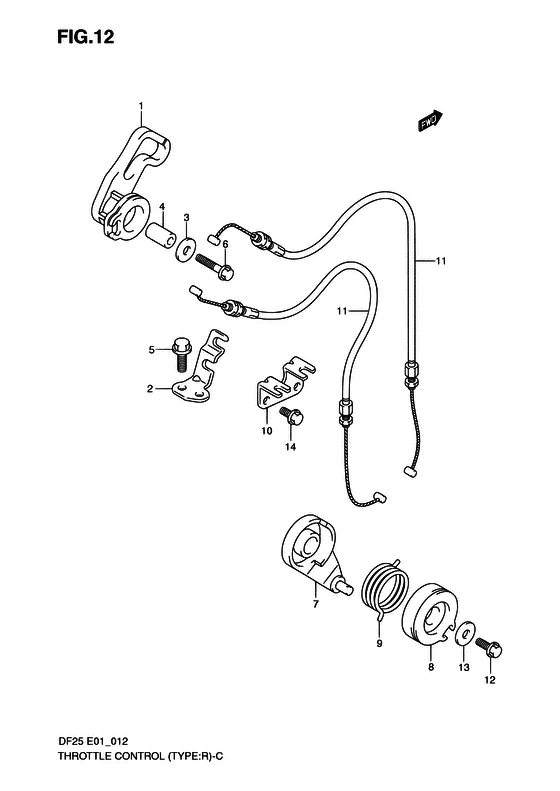 Управление дроссельной заслонкой ((TYPE:R)) для Suzuki DF25 V-twin S/L; RS/L; QS/L; TS/L