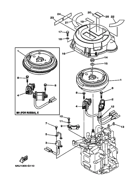 Генератор для Yamaha F9.9 E/MHS/L