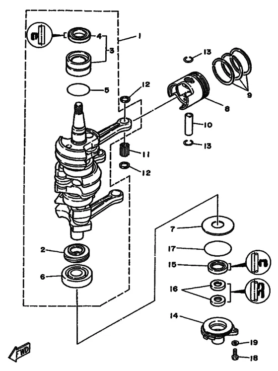 Коленчатый вал & Поршень для Yamaha 30 MHS/L