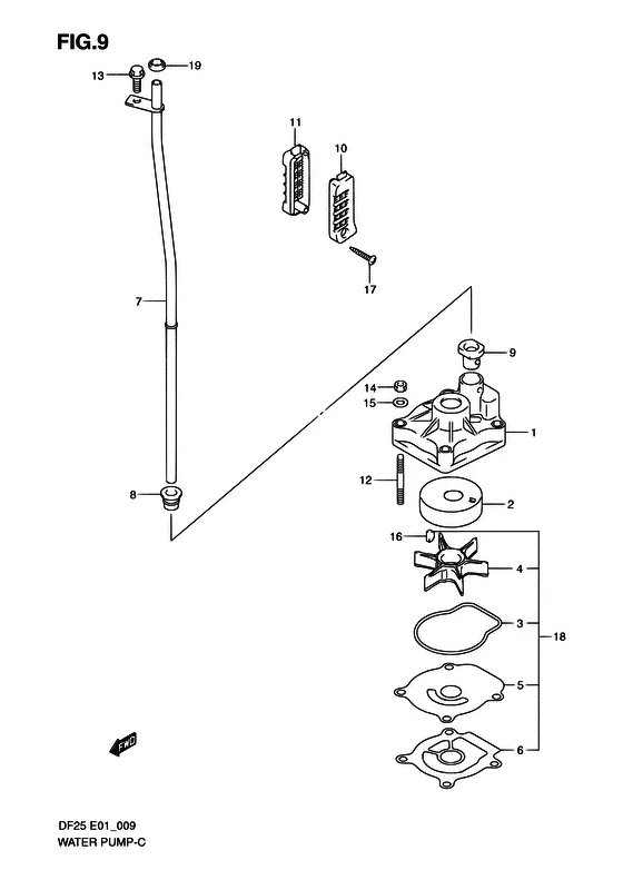 Водяной насос для Suzuki DF25 V-twin S/L; RS/L; QS/L; TS/L