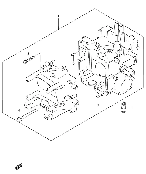 Блок цилиндров (NOTE : REFER TO FIG.4(B- 5) FOR MODEL:05~) для Suzuki DF9.9 S/L; RS/L