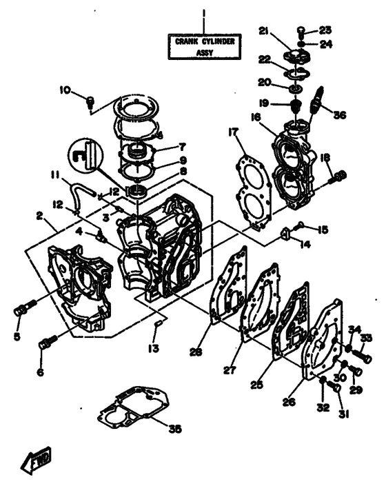 Цилиндр и картер для Yamaha 30 MHS/L