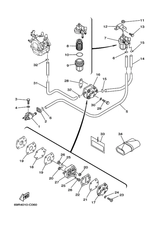 Топливный демпфер для Yamaha 25 WHS/L