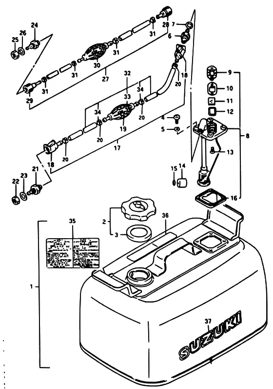 Топливный бак ((DT40C,DT40W/MODEL:88~99)) для Suzuki DT40 WS/L/LL/L2/UL; WRS/L/LL/L2/UL; WKS/L/LL/L2/UL; WKRS/L/LL/L2/UL